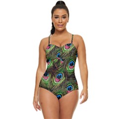 Peacock-army Retro Full Coverage Swimsuit