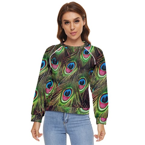 Peacock-army Women s Long Sleeve Raglan Tee by nateshop