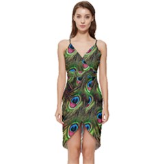 Peacock-army Wrap Frill Dress