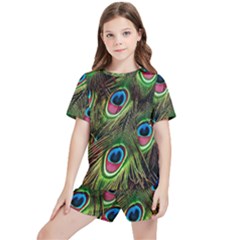 Peacock-army Kids  Tee And Sports Shorts Set by nateshop