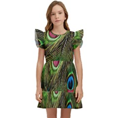 Peacock-army Kids  Winged Sleeve Dress