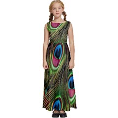 Peacock-army Kids  Satin Sleeveless Maxi Dress