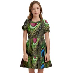 Peacock-army Kids  Puff Sleeved Dress