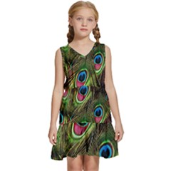 Peacock-army Kids  Sleeveless Tiered Mini Dress