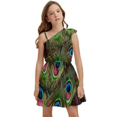 Peacock-army Kids  One Shoulder Party Dress