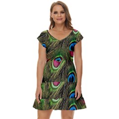 Peacock-army Short Sleeve Tiered Mini Dress