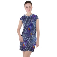 Peacock-feathers-blue Drawstring Hooded Dress by nateshop