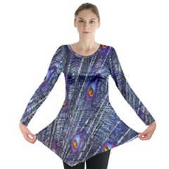 Peacock-feathers-blue Long Sleeve Tunic  by nateshop