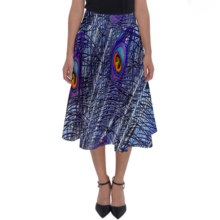 Peacock-feathers-blue Perfect Length Midi Skirt