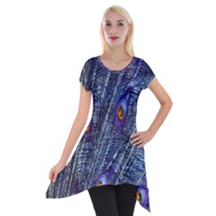 Peacock-feathers-blue Short Sleeve Side Drop Tunic by nateshop