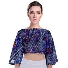 Peacock-feathers-blue Tie Back Butterfly Sleeve Chiffon Top by nateshop