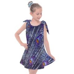 Peacock-feathers-blue Kids  Tie Up Tunic Dress by nateshop