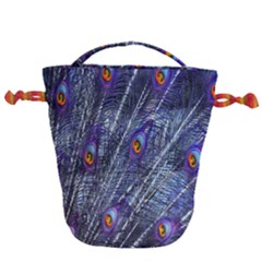 Peacock-feathers-blue Drawstring Bucket Bag by nateshop