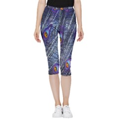 Peacock-feathers-blue Inside Out Lightweight Velour Capri Leggings 