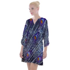 Peacock-feathers-blue Open Neck Shift Dress by nateshop