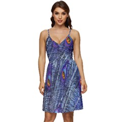 Peacock-feathers-blue V-neck Pocket Summer Dress  by nateshop