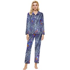 Peacock-feathers-blue Womens  Long Sleeve Velvet Pocket Pajamas Set by nateshop