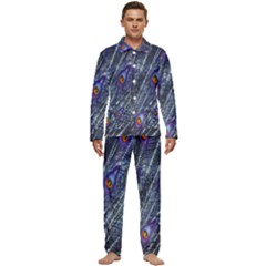 Peacock-feathers-blue Men s Long Sleeve Velvet Pocket Pajamas Set by nateshop