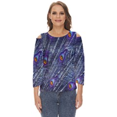 Peacock-feathers-blue Cut Out Wide Sleeve Top