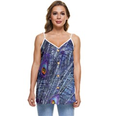 Peacock-feathers-blue Casual Spaghetti Strap Chiffon Top