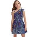 Peacock-feathers-blue Kids  One Shoulder Party Dress View1