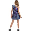 Peacock-feathers-blue Kids  One Shoulder Party Dress View4