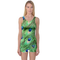 Peacock-green One Piece Boyleg Swimsuit by nateshop