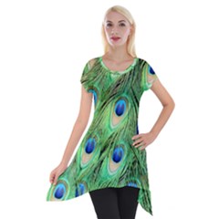 Peacock-green Short Sleeve Side Drop Tunic by nateshop