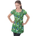 Peacock-green Puff Sleeve Tunic Top View1