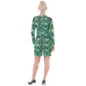 Peacock-green Button Long Sleeve Dress View2