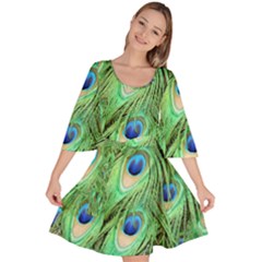 Peacock-green Velour Kimono Dress by nateshop