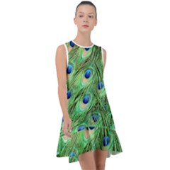 Peacock-green Frill Swing Dress by nateshop