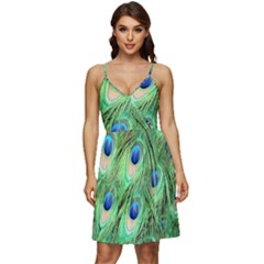 Peacock-green V-neck Pocket Summer Dress  by nateshop