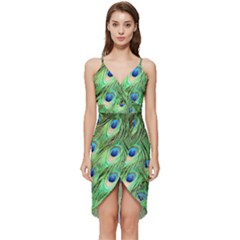 Peacock-green Wrap Frill Dress