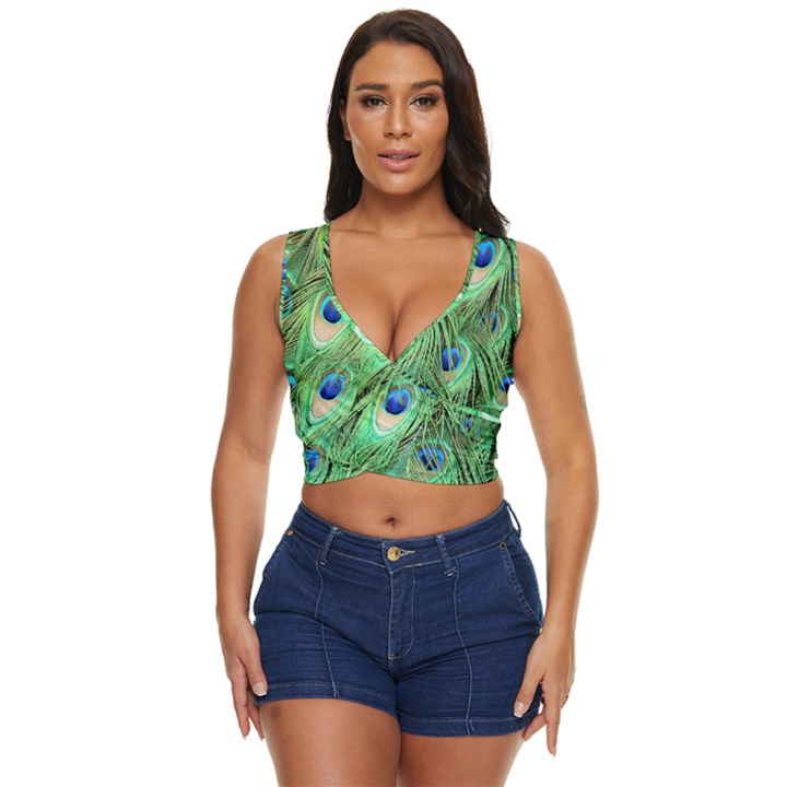 Peacock-green Women s Sleeveless Wrap Top