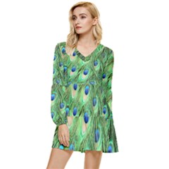 Peacock-green Tiered Long Sleeve Mini Dress by nateshop