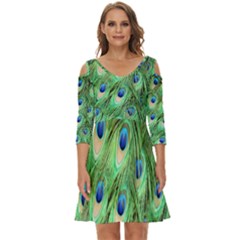 Peacock-green Shoulder Cut Out Zip Up Dress