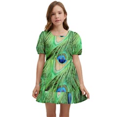 Peacock-green Kids  Short Sleeve Dolly Dress