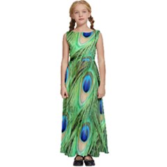 Peacock-green Kids  Satin Sleeveless Maxi Dress