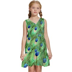 Peacock-green Kids  Sleeveless Tiered Mini Dress