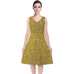 Glitter V-neck Midi Sleeveless Dress  by nateshop