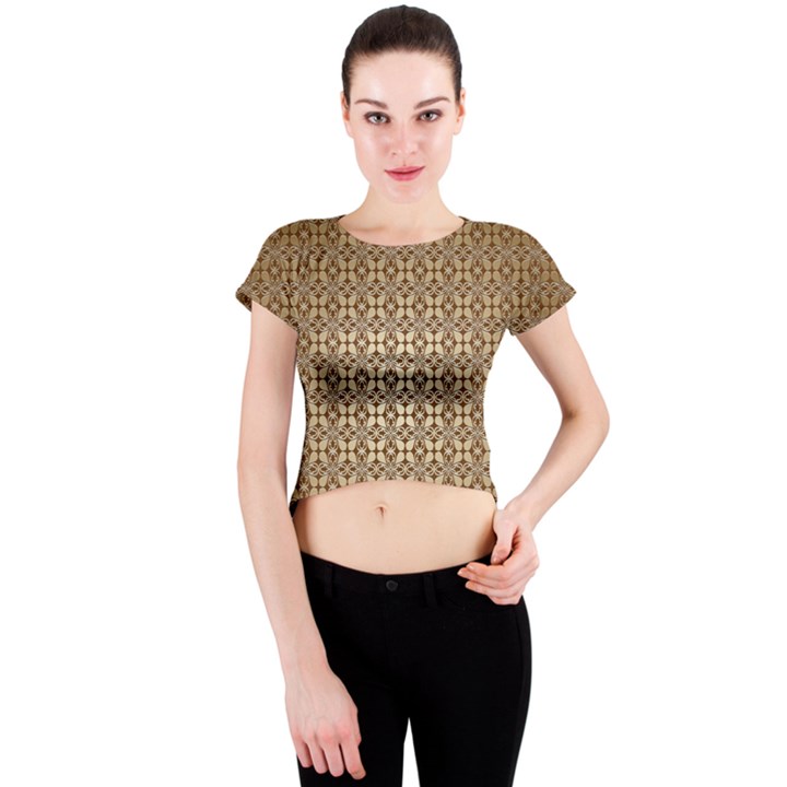 Background-chevron Chocolate Crew Neck Crop Top