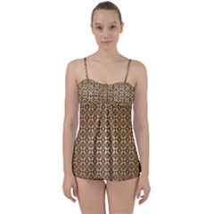 Background-chevron Chocolate Babydoll Tankini Set by nateshop