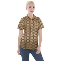 Background-chevron Chocolate Women s Short Sleeve Pocket Shirt