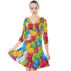 Candy-ball Quarter Sleeve Front Wrap Dress by nateshop