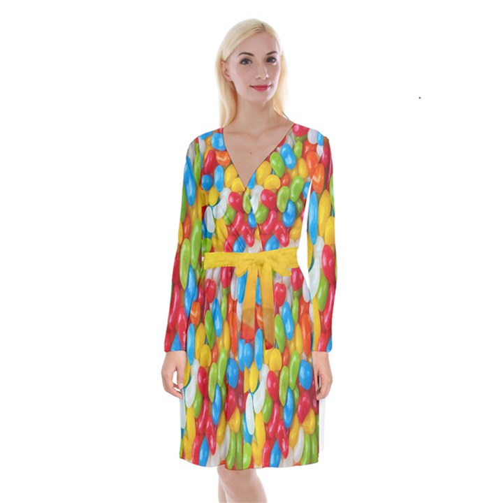 Candy-ball Long Sleeve Velvet Front Wrap Dress