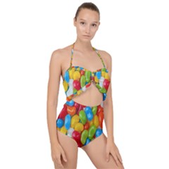 Candy-ball Scallop Top Cut Out Swimsuit by nateshop