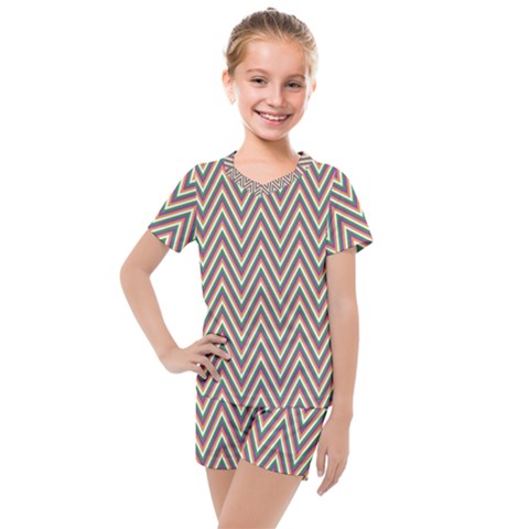 Chevron-gray Kids  Mesh Tee And Shorts Set by nateshop