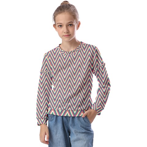 Chevron-gray Kids  Long Sleeve Tee With Frill  by nateshop