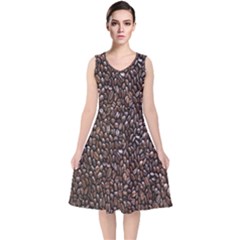 Coffee-beans V-neck Midi Sleeveless Dress  by nateshop